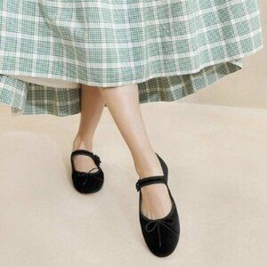miss left Women Bowknot Ankle Strap Mary Jane Classic Closed Round Toe Ballet